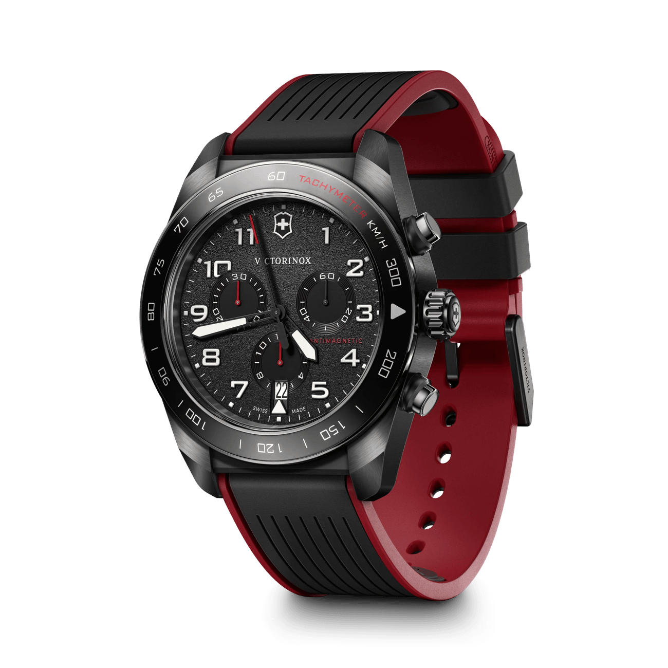 Victorinox Swiss Army Chrono Black Dial and RubberSteel Band Mens Watch 242051