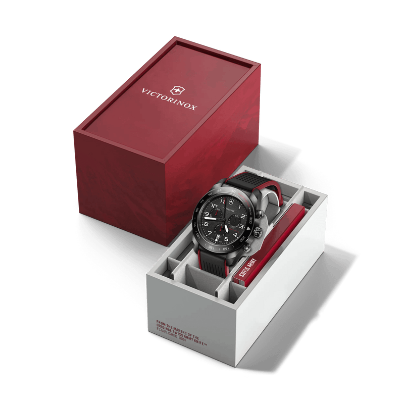 Victorinox Swiss Army Chrono Black Dial and RubberSteel Band Mens Watch 242051