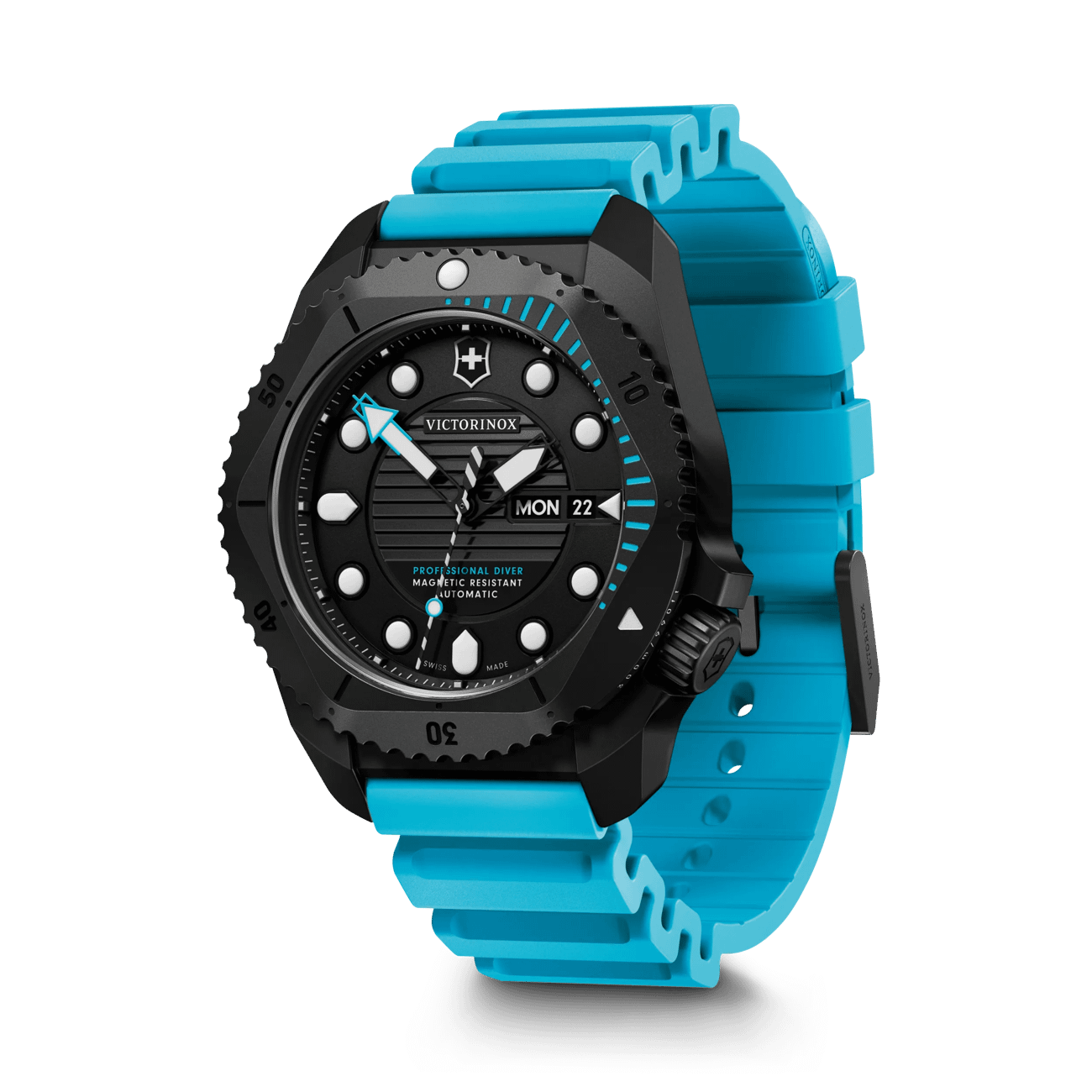 Victorinox Dive Pro Black Titanium Automatic Blue Rubber Black Dial Watch 242071