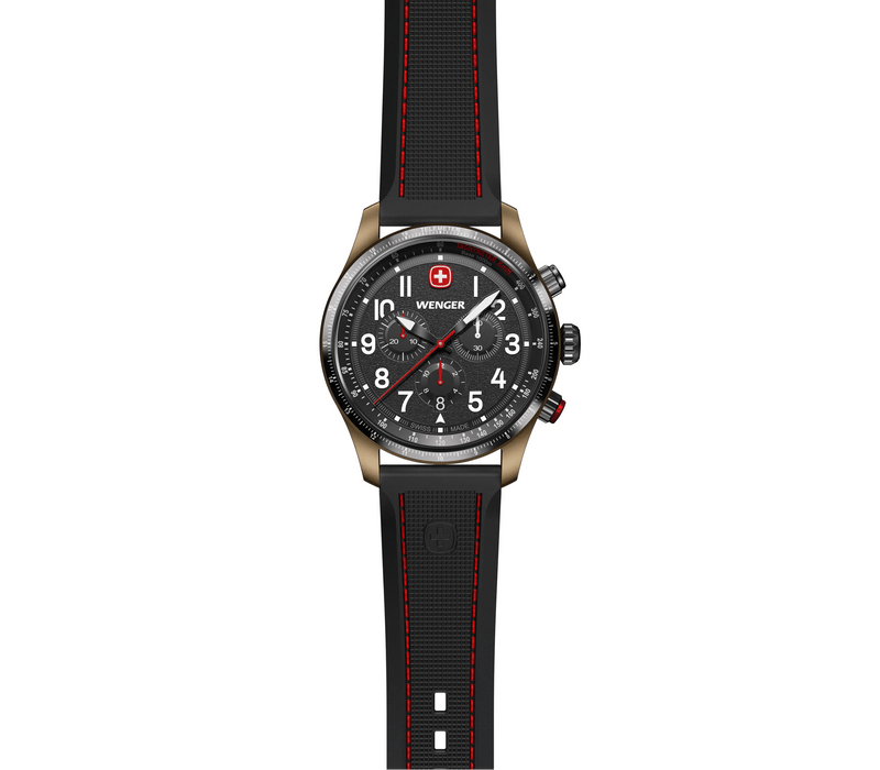 Wenger Terragraph Chrono 43mm Black Dial Black Silicone Watch 01.0543.113