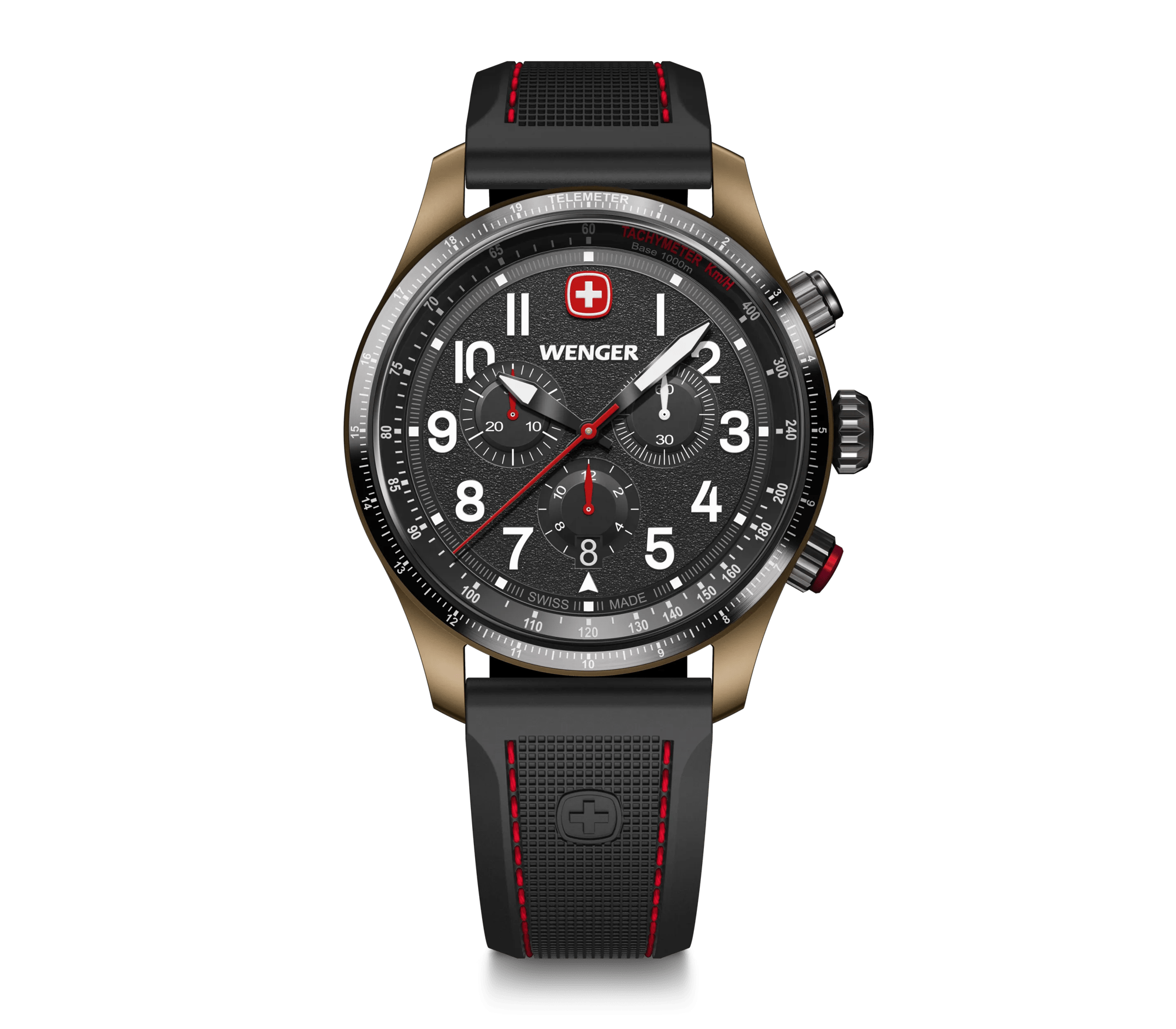 Wenger Terragraph Chrono 43mm Black Dial Black Silicone Watch 01.0543.113