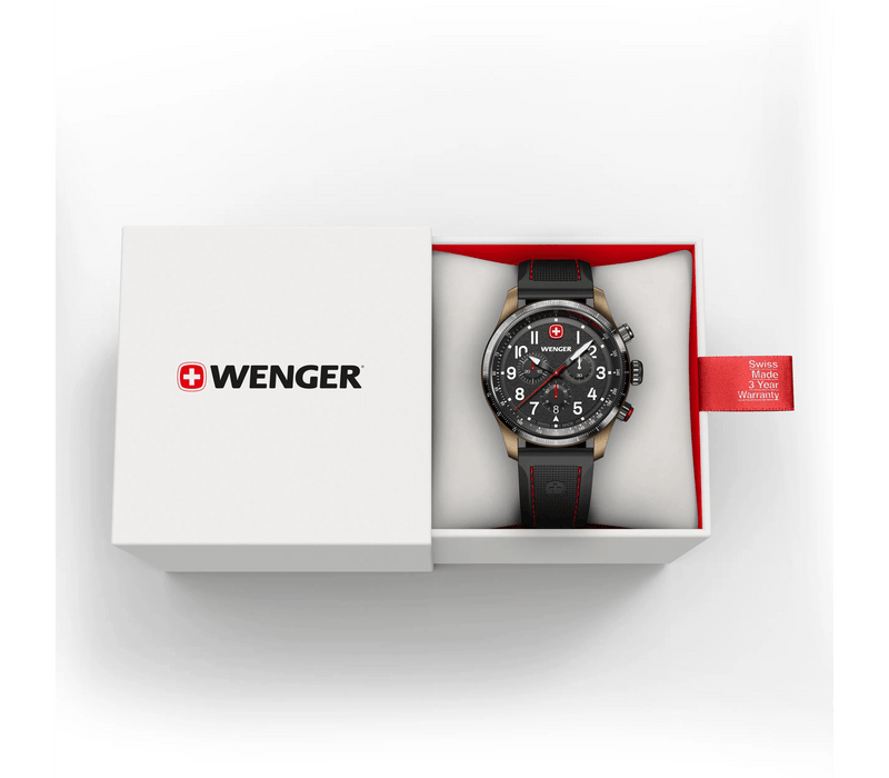 Wenger Terragraph Chrono 43mm Black Dial Black Silicone Watch 01.0543.113