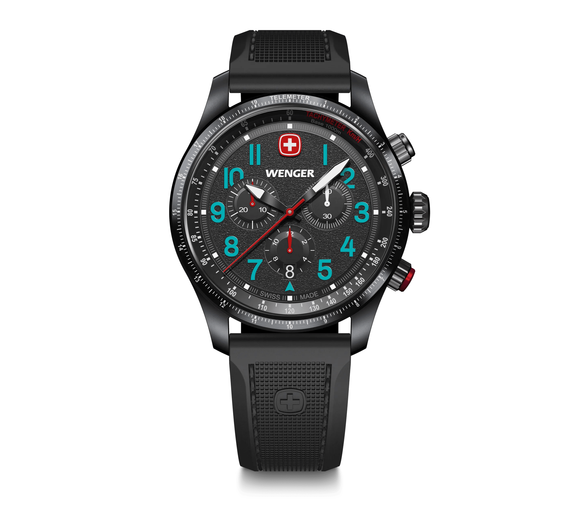 Wenger Terragraph Chrono 43mm Black Dial Silicone Band Blue Markers Watch 01.0543.116