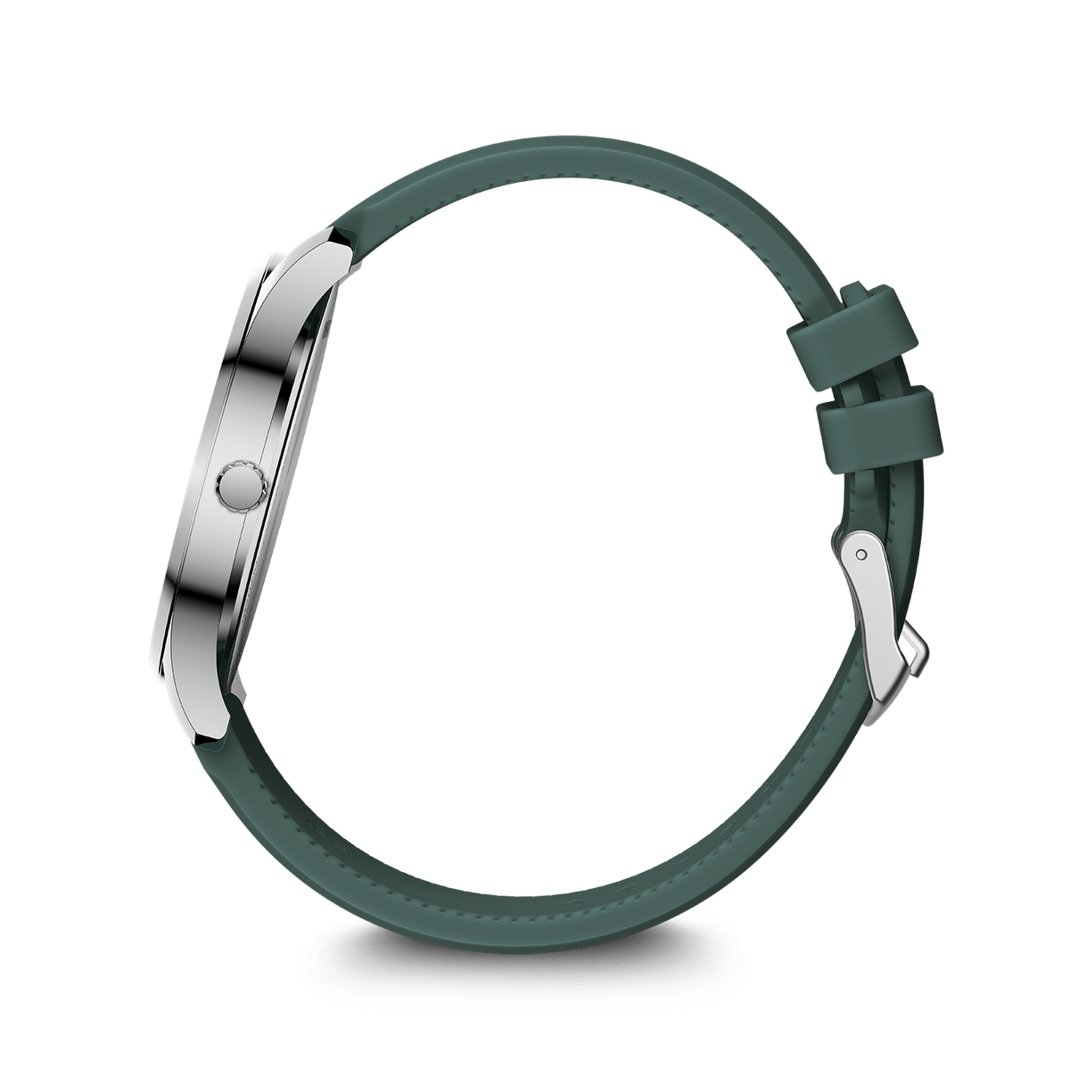 Side view of the Wenger City GMT 42 01.1442.101 showing the 8.1 mm stainless steel case and single crown
