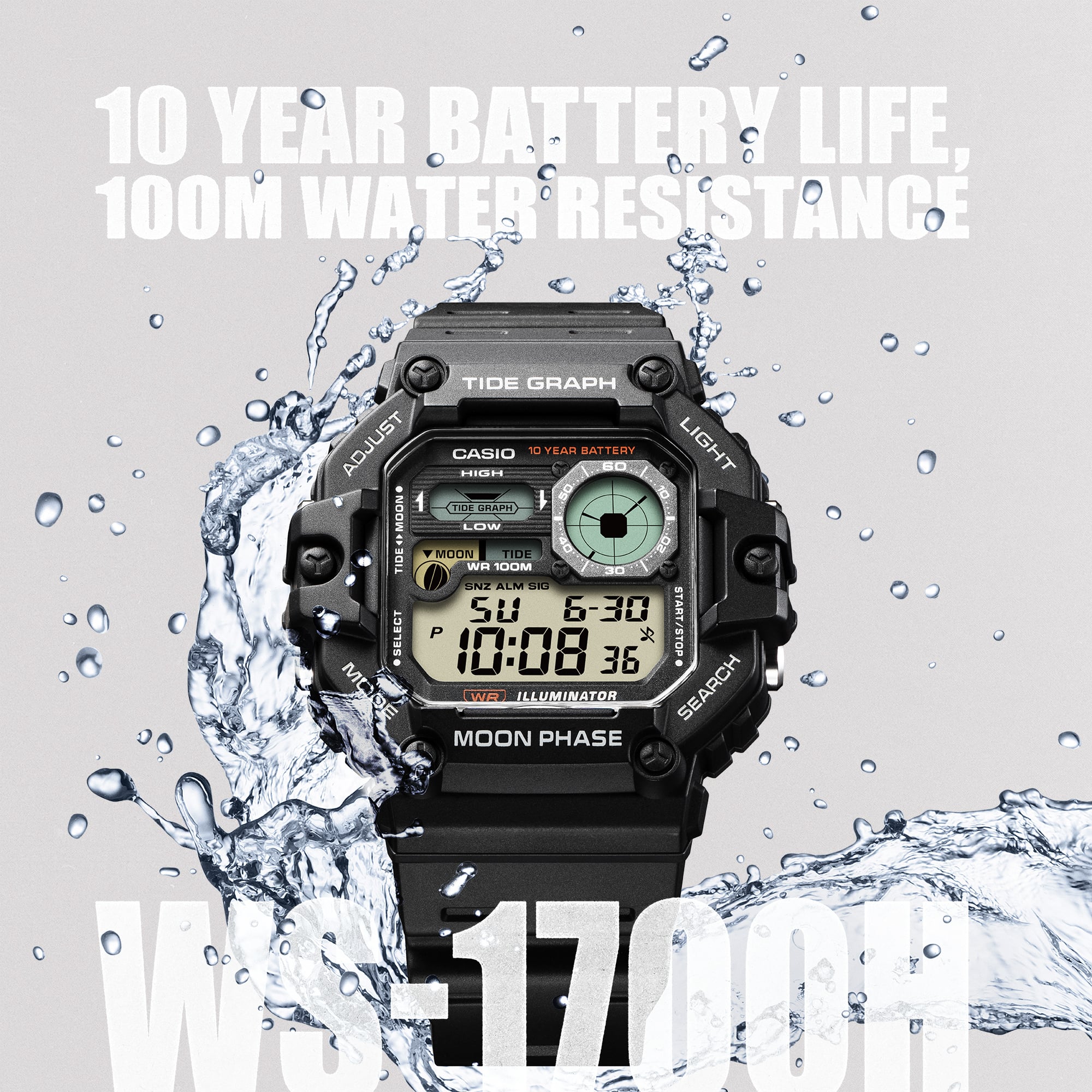 Casio Timeless Black Resin Band Watch with Precision Timekeeping WS1700H-1A