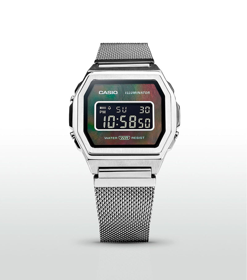 Casio Vintage Premium Stainless Steel Black Dial Watch A1000M 1BE Watch Direct