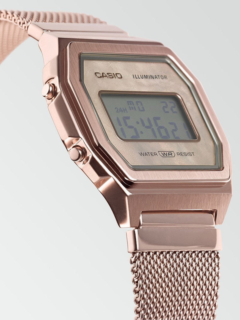 Casio Vintage Rose Gold Stainless Steel Mesh Band Watch A1000MPG-9E