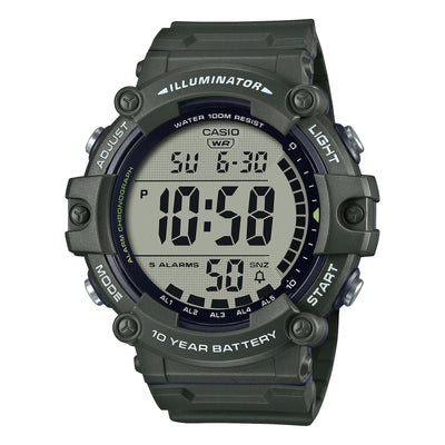 Casio Digital Illuminator Grey Dial Green Resin Band Watch AE1500WHX-3A