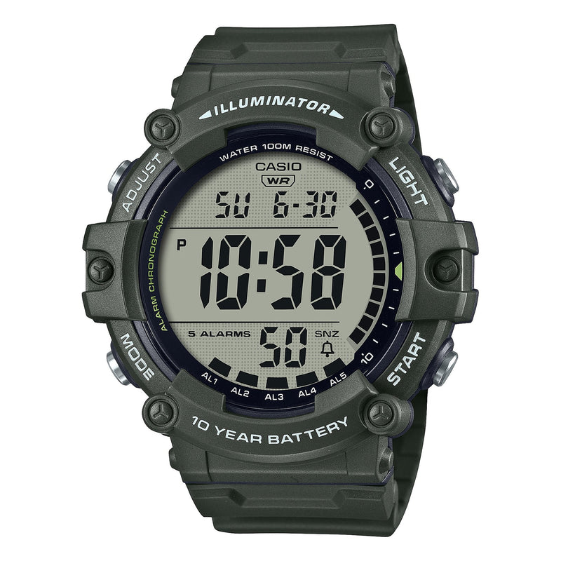 Casio Digital Illuminator Grey Dial Green Resin Band Watch AE1500WHX-3A