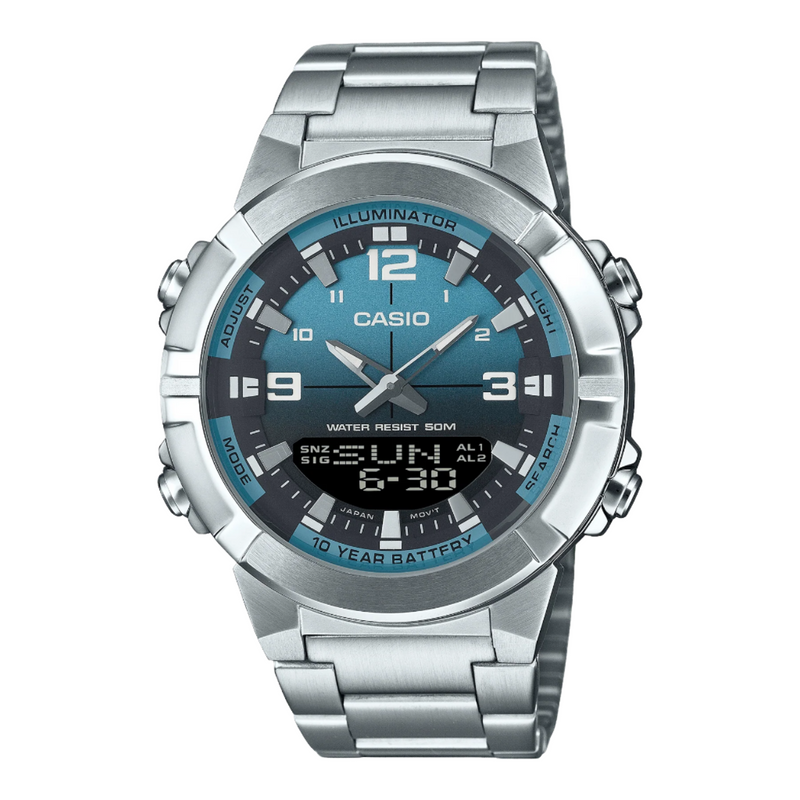 Casio Analog Digital Combination Blue Dial Stainless Steel Watch AMW870DA-2A2