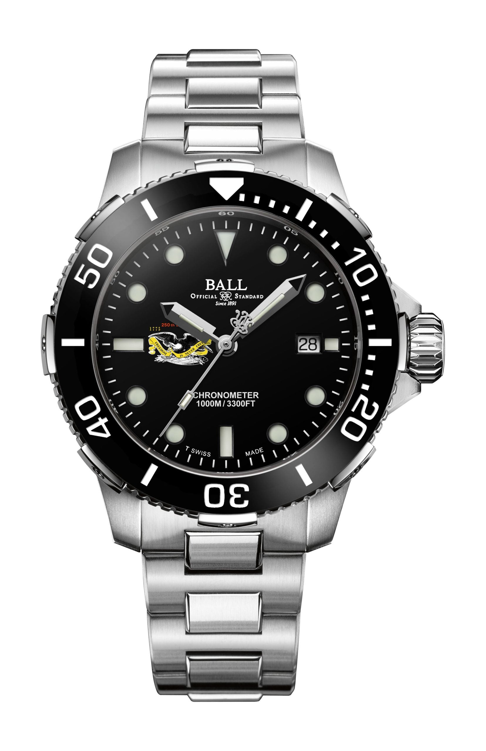 Ball DM3002A-S9C-BK monobloc titanium case with ceramic uni-directional dive bezel