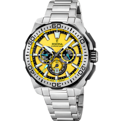 Festina Chrono Bike Yellow Dial Stainless Steel Strap Watch F20724/4