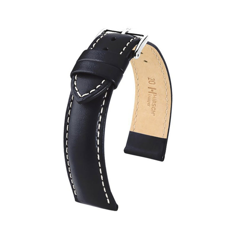 Hirsch Trooper L Black Silver Buckle Leather Watch Band