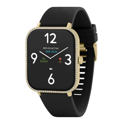 Reflex Active Series 23 Gold Case Stone Case & Black Silicone Strap Watch RA23-2194