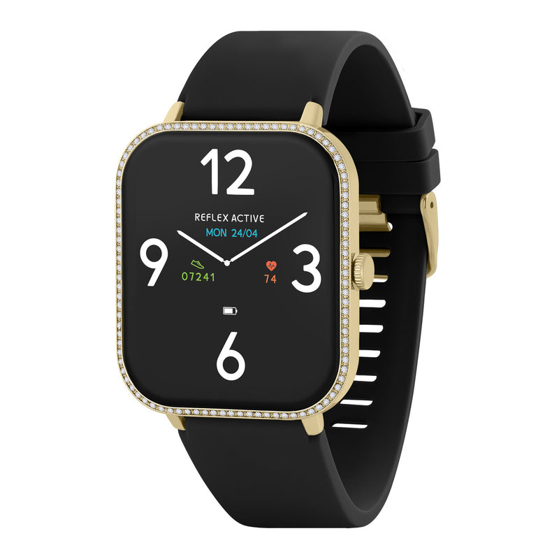 Reflex Active Series 23 Gold Case Stone Case & Black Silicone Strap Watch RA23-2194
