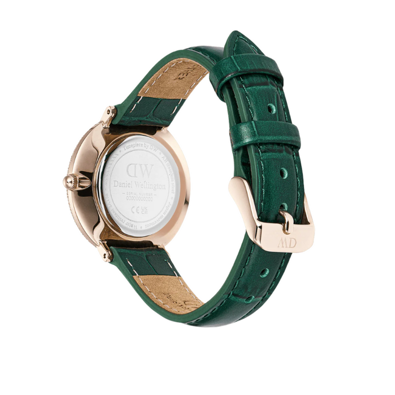 Daniel Wellington Crystalline Bezel Green Croc Rose Gold White Dial Watch DW00100826