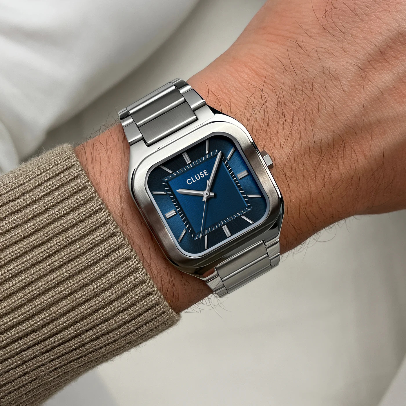 CLUSE Quadrus Square Blue Dial Stainless Steel Link Watch CW25701