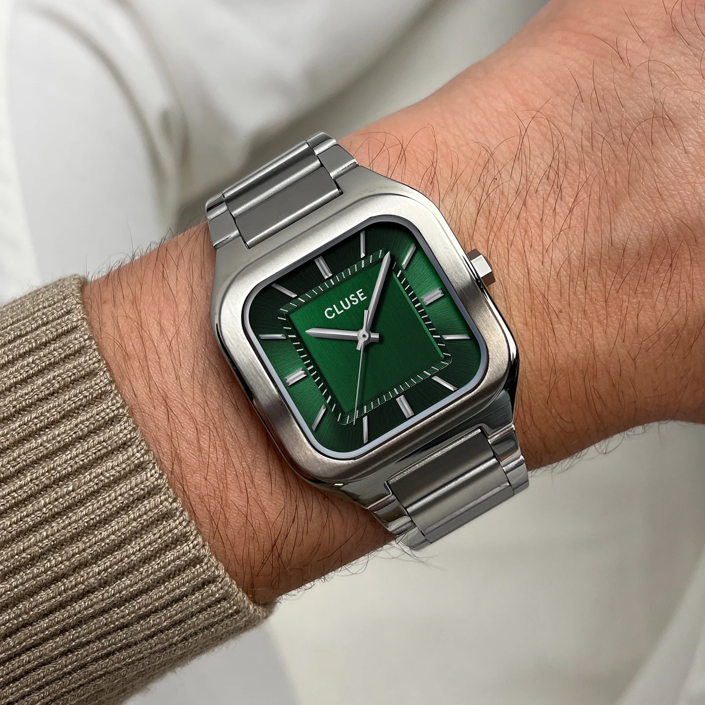 CLUSE Quadrus Square Green Dial Stainless Steel Link Watch CW25702