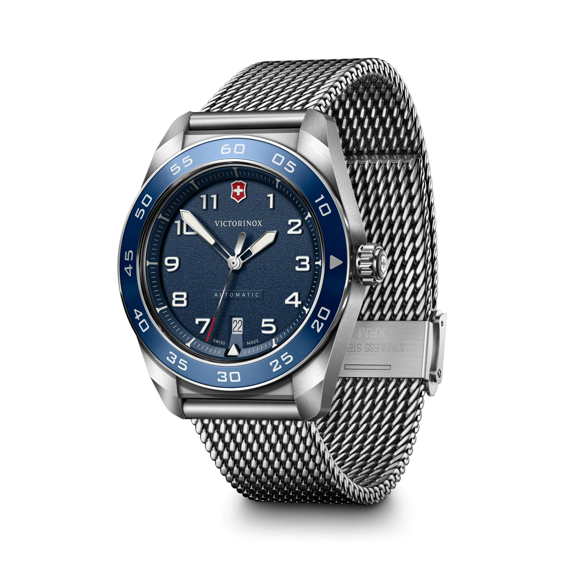 Victorinox Swiss Army Automatic Blue Dial Mesh Stainless Steel Band Mens Watch 242045