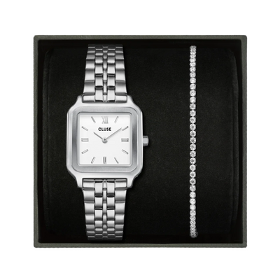 CLUSE Gracieuse Silver Link and Eleve Silver Tennis Bracelet Set CC11902