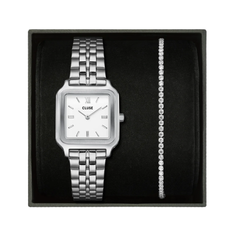 CLUSE Gracieuse Silver Link and Eleve Silver Tennis Bracelet Set CC11902