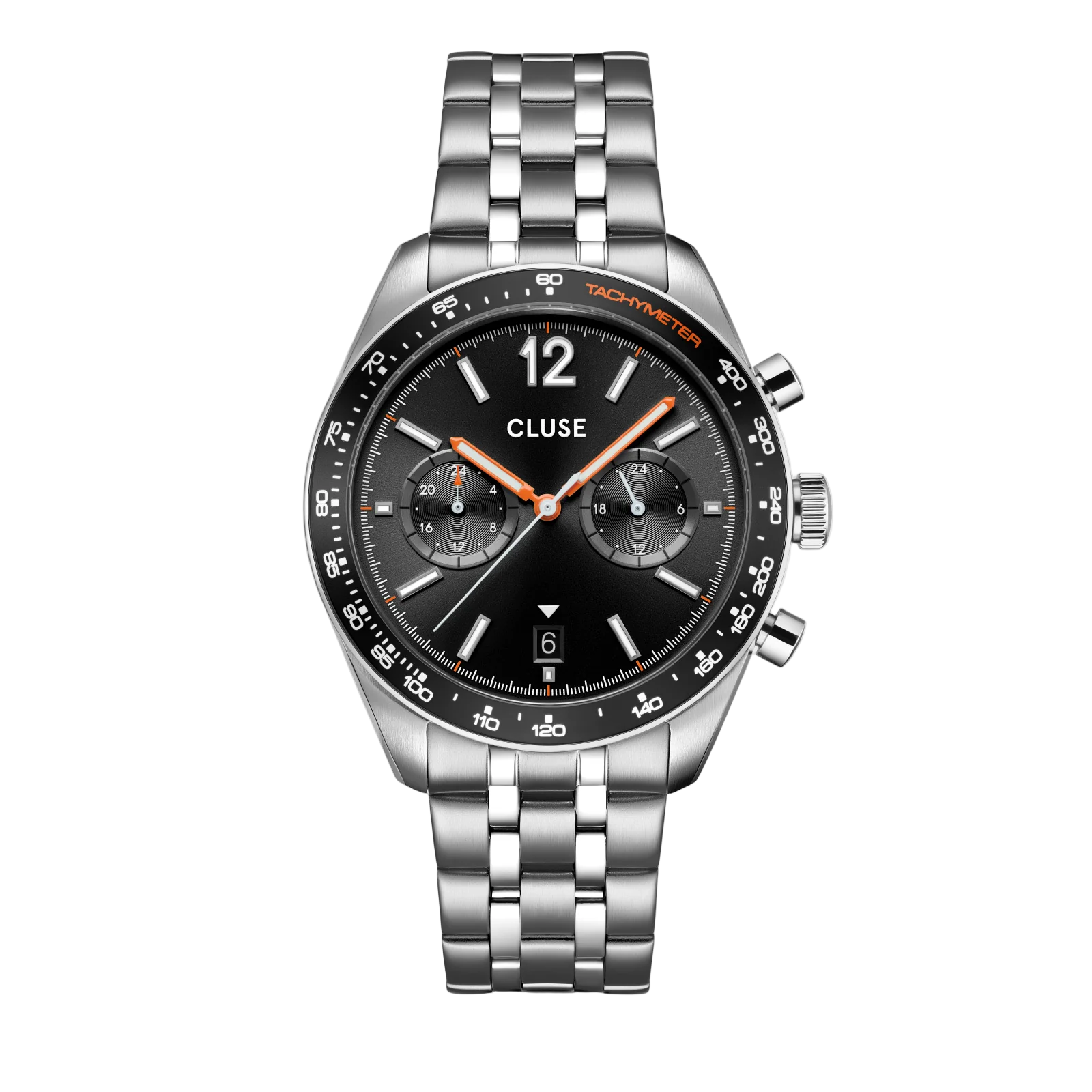 CLUSE Aravis Dual Time Chronograph Black Dial Stainless Steel Link Band Watch CW25603