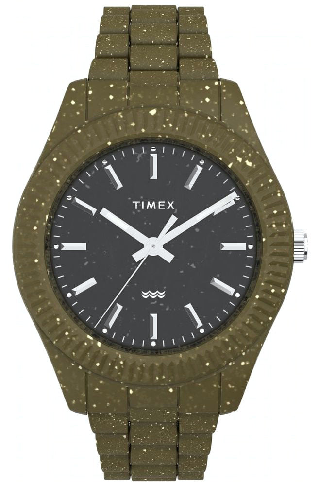 Timex Waterbury Ocean Recycled Plastic Black Dial Green Bracelet Watch TW2V77100