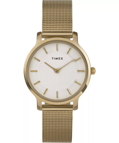 Timex Transcend 34mm White Dial Gold Stainless Steel Silver Dial Watch TW2Y10300