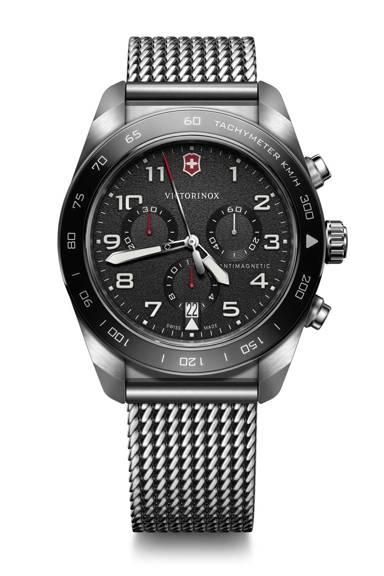 Victorinox Swiss Army Chrono Black Dial Mesh Stainless Steel Band Mens Watch 242048