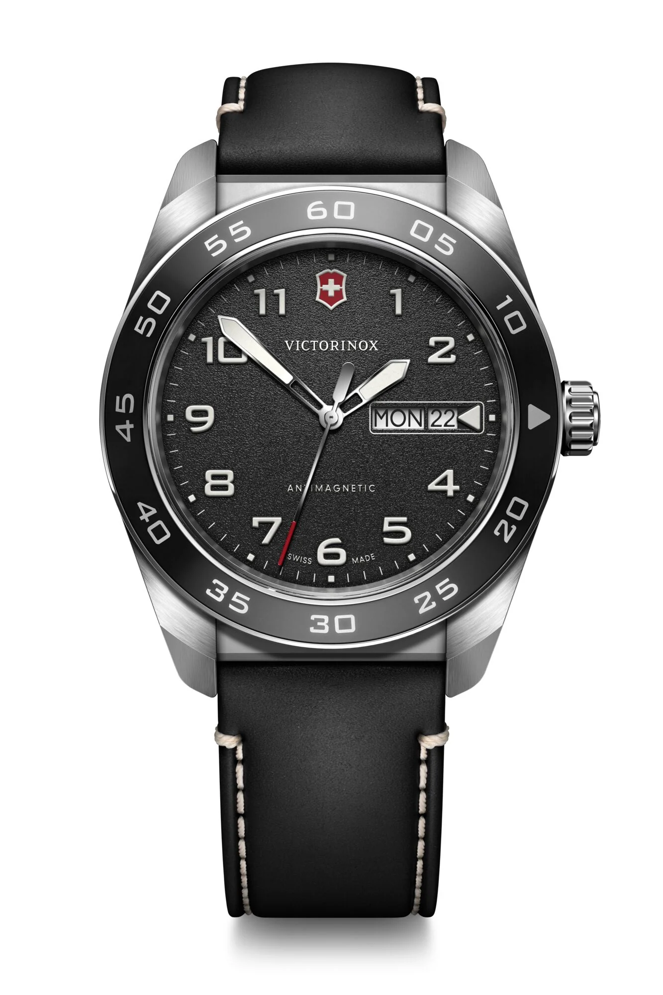 Victorinox Swiss Army Black Dial Black Leather Band Mens Watch 242041