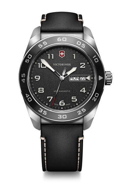 Victorinox Swiss Army Black Dial Black Leather Band Mens Watch 242041