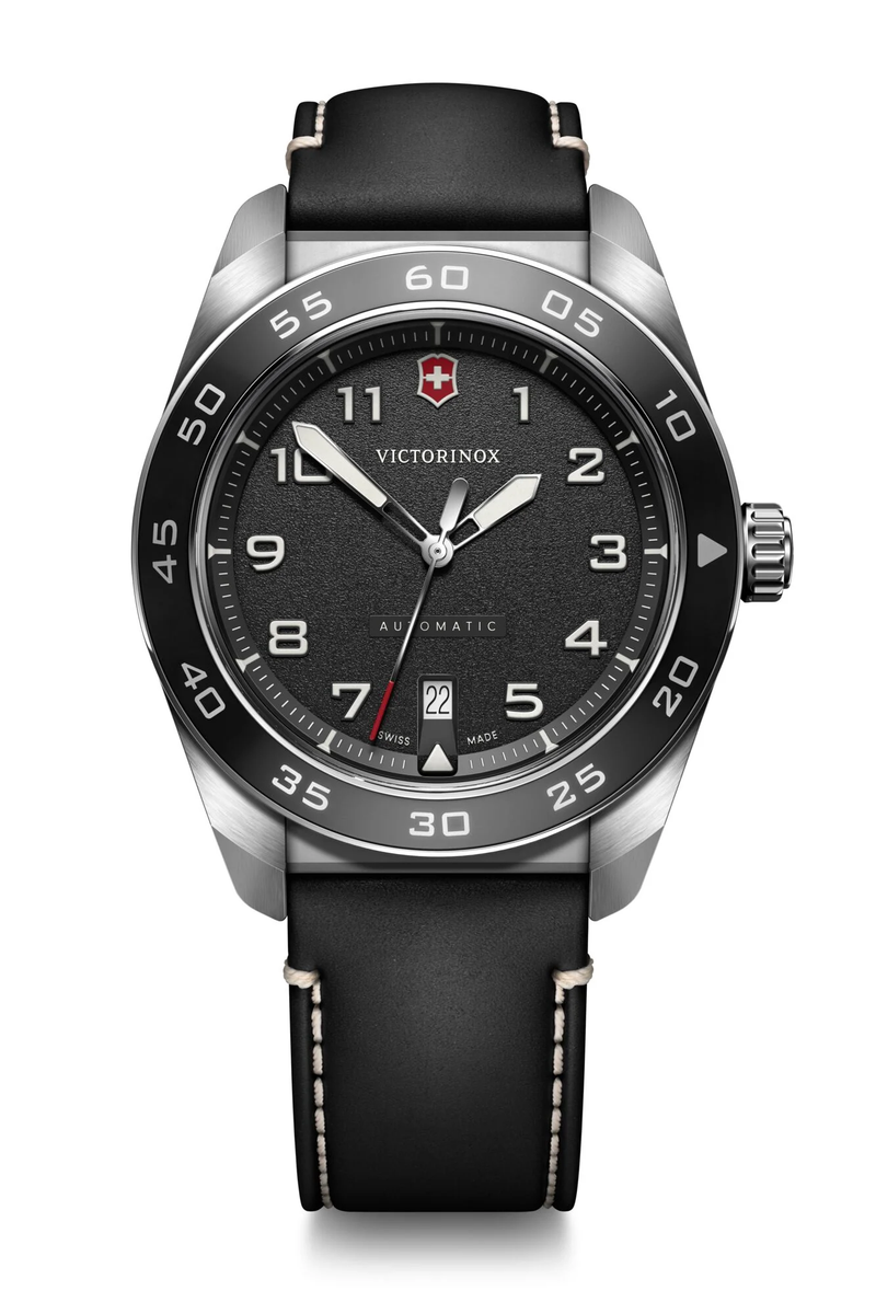 Victorinox Swiss Army Automatic Black Dial and Leather Band Mens Watch 242044