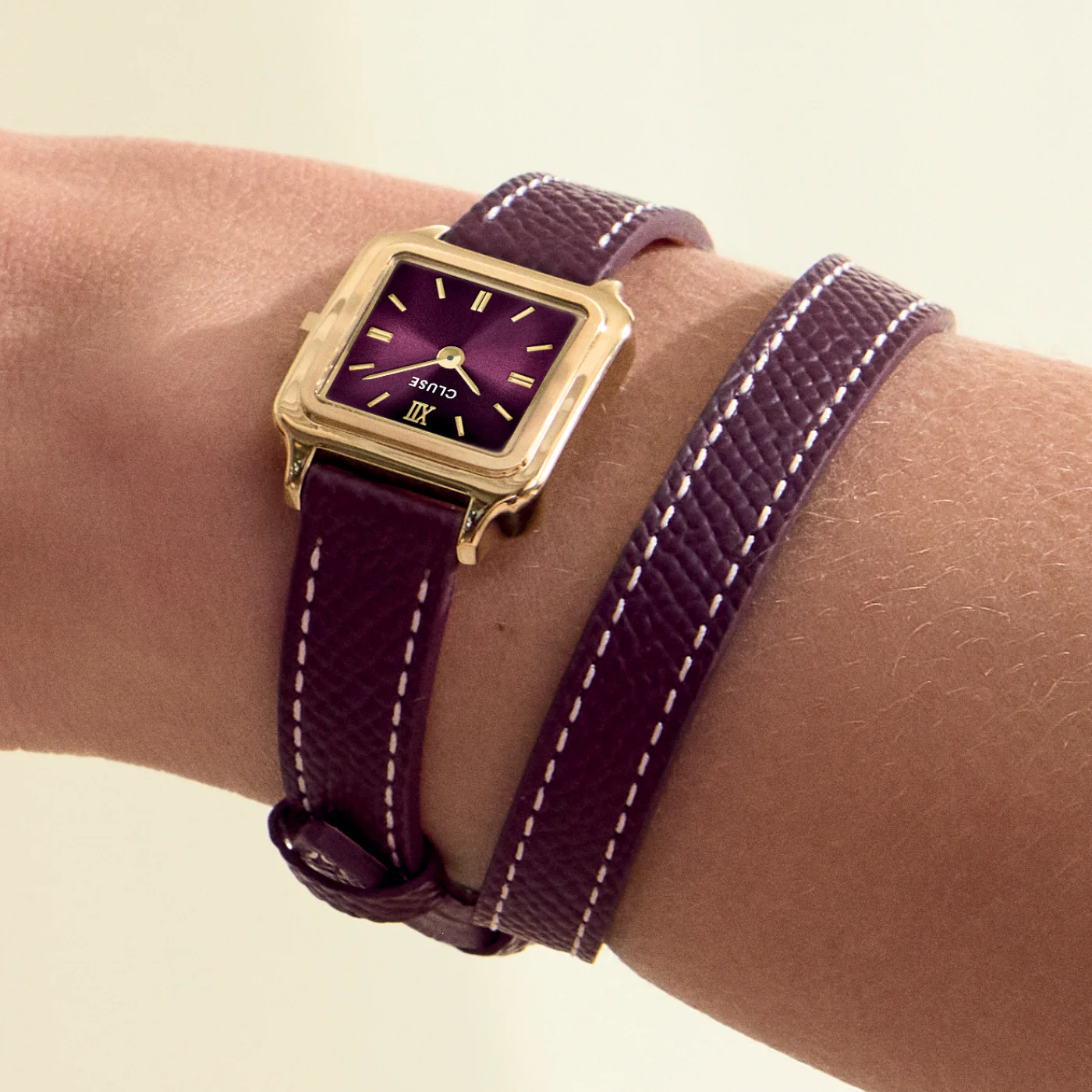 CLUSE Gracieuse Burgundy Mini Burgundy Leather Double Wrap Band CW15503