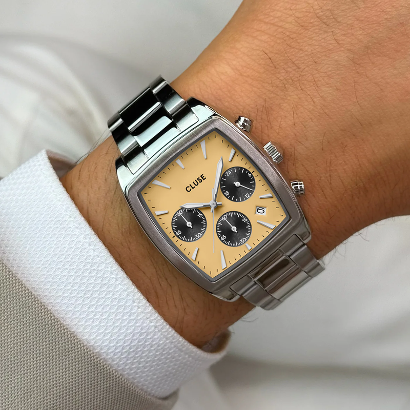 CLUSE Quartaut Chrono Yellow Dial Stainless Steel Band CW52004