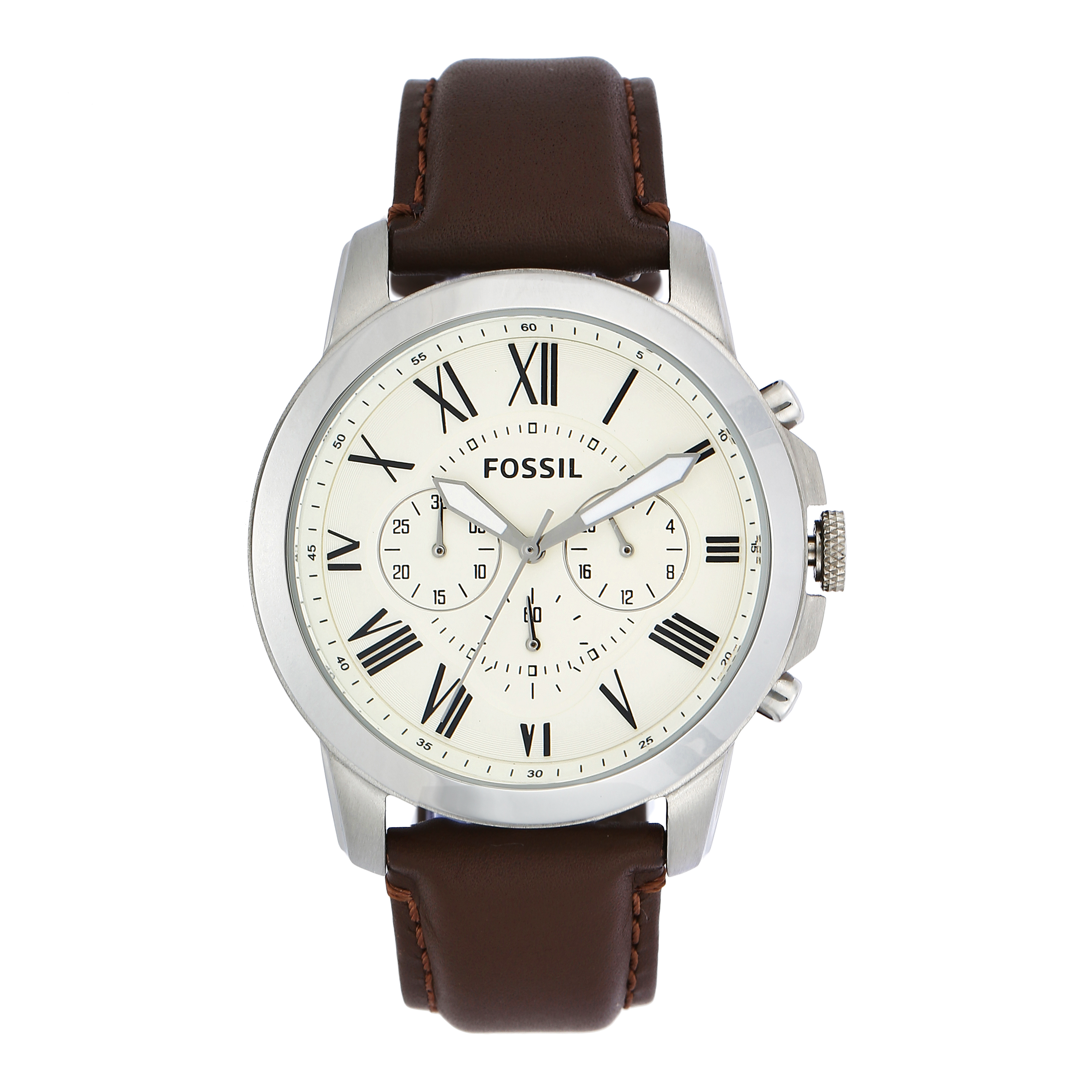 Fossil Grant Chronograph Cream Dial Brown Leather Watch FS4735
