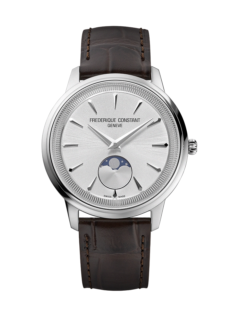 Frederique Constant Classics Moneta Moonphase Brown Band Silver Dial FC-206S3S6