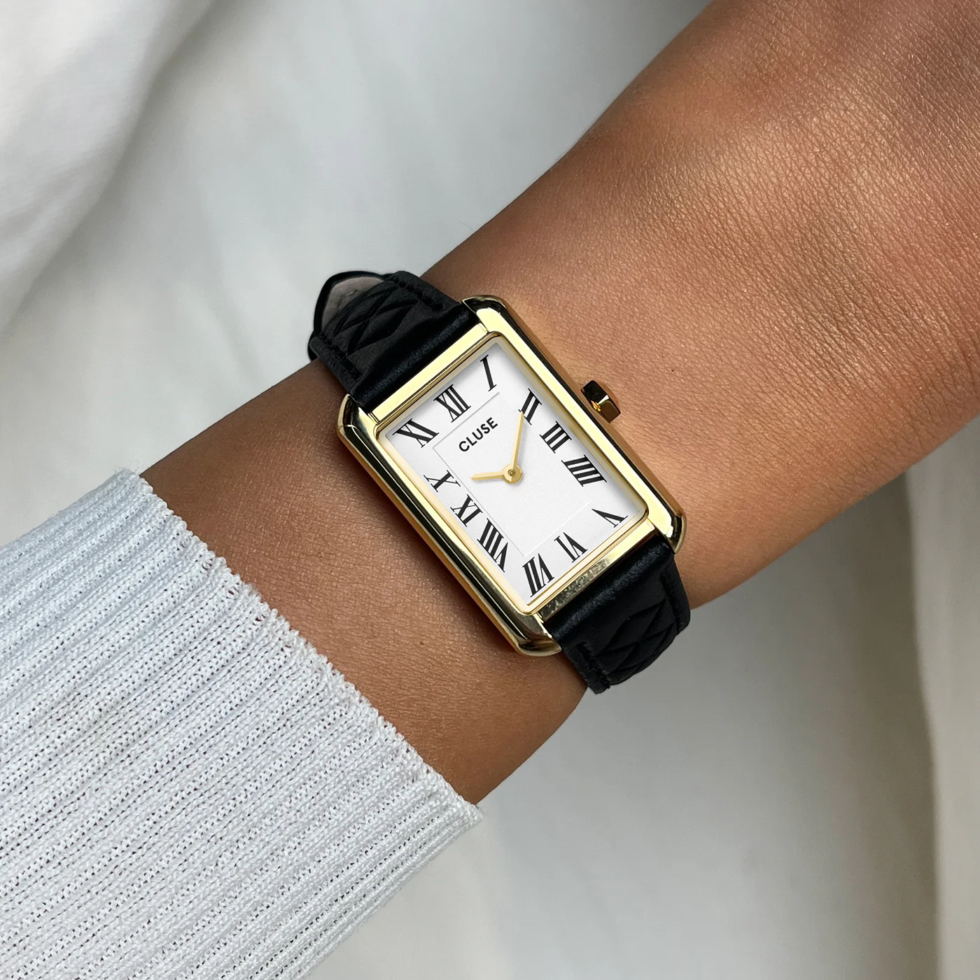 CLUSE Belisenna White Dial Gold Tone Black Leather Band CW15005