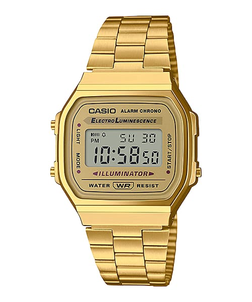 Casio Digital Alarm Chrono Gold Stainless Steel Unisex Watch A168WG-9W