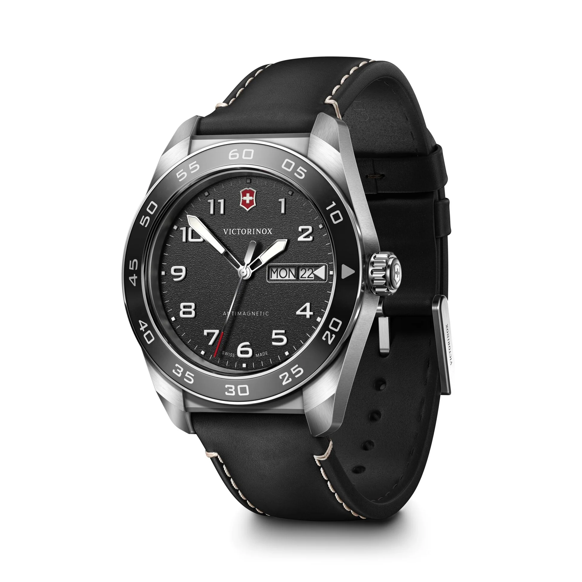 Victorinox Swiss Army Black Dial Black Leather Band Mens Watch 242041