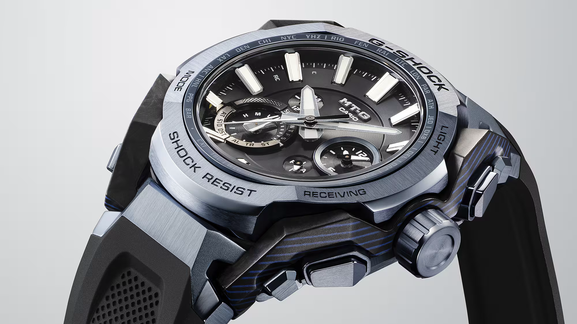 G-Shock MTG Ana Carbon Light Blue Case Rubber Band Hybrid Bluetooth® Connectivity MTGB4000B-1A2