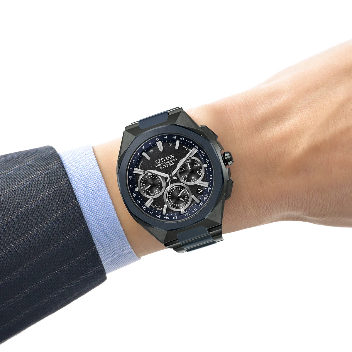 Citizen Attesa Satellite Wave GPS Black and Blue Titanium Watch CC4106-74E