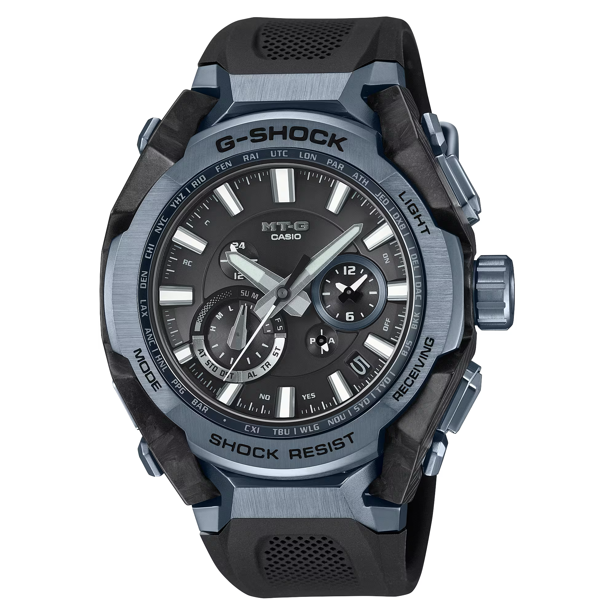 G-Shock MTG Ana Carbon Light Blue Case Rubber Band Hybrid Bluetooth® Connectivity MTGB4000B-1A2