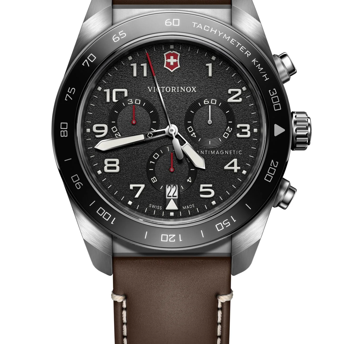 Victorinox Swiss Army Chrono Black Dial Brown Leather Band