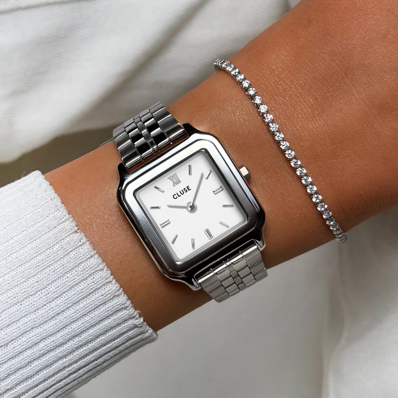 CLUSE Gracieuse Silver Link and Eleve Silver Tennis Bracelet Set CC11902