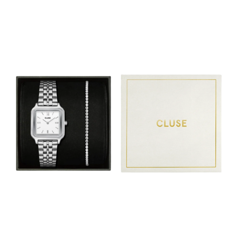 CLUSE Gracieuse Silver Link and Eleve Silver Tennis Bracelet Set CC11902