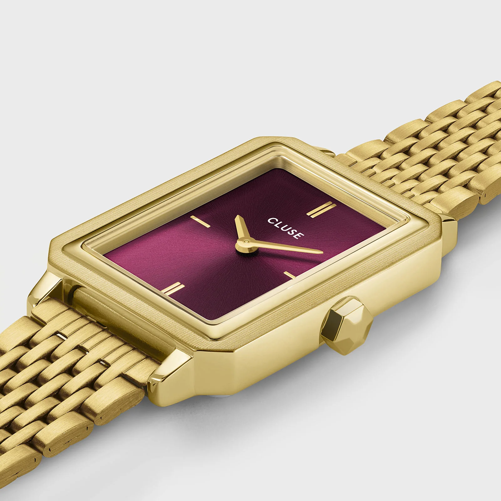 CLUSE Fluette Red Wine Dial Gold Double Wrap Link Watch CW11516