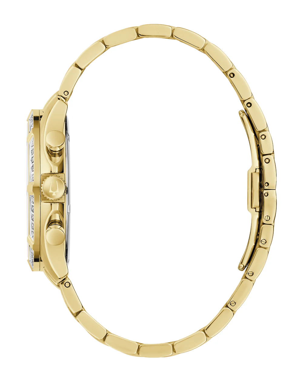 Bulova Sutton Chronograph Diamond Gold Stainless Steel Band Silver Dial Watch 98E113
