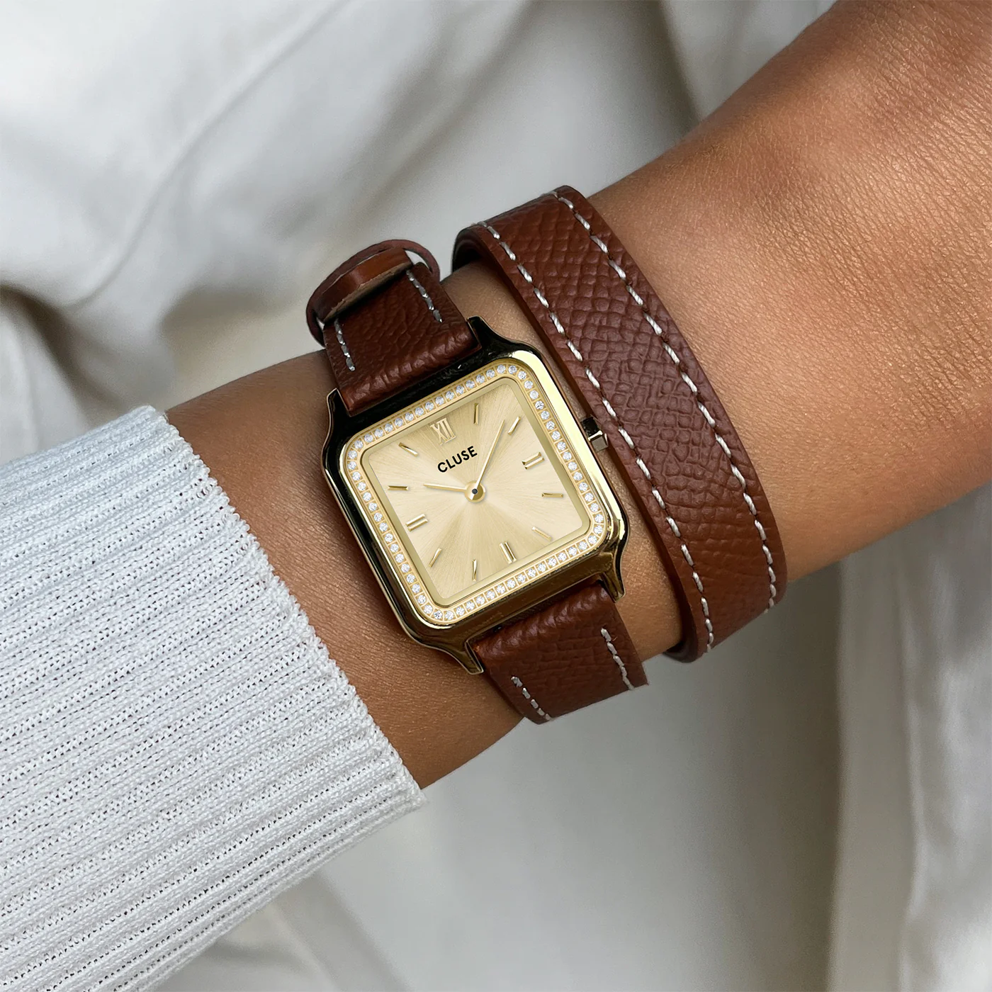 CLUSE Gracieuse Petite Brown Dial and Leather Double Wrap Band CW11821