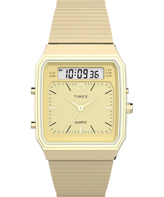 Q Timex® 1982 Ana-Digi Reissue 33mm Gold Stainless Steel Bracelet Watch TW2Y06000