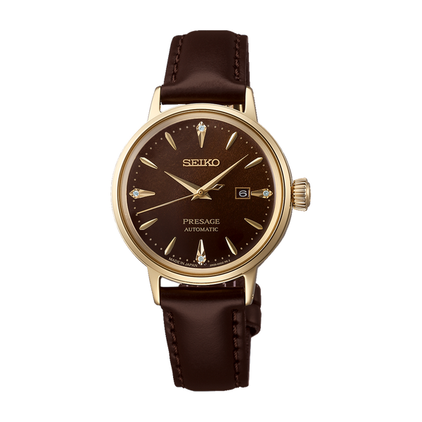 Seiko Presage Cocktail Time 'Jamaican Coffee' Brown Dial Gold Case Wat
